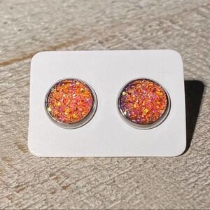 5/$25 Orange Druzy Silver Studs Earrings HOLIDAY EARRING SALE REDUCED SHIPPING!